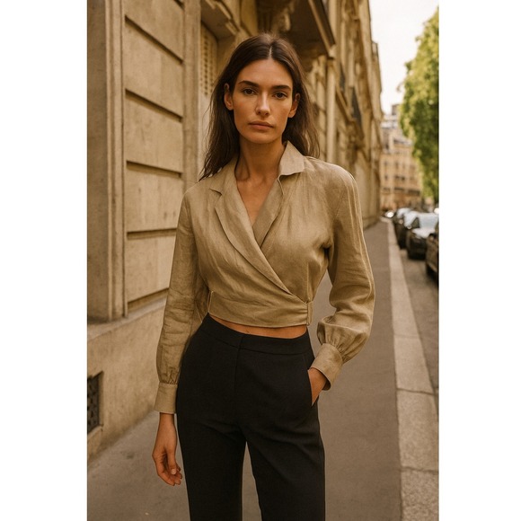 Alexandre Vauthier Tops - Alexandre Vauthier Linen Wrap Blouse 0 Crop Top Fabrique Limited Edition Tan